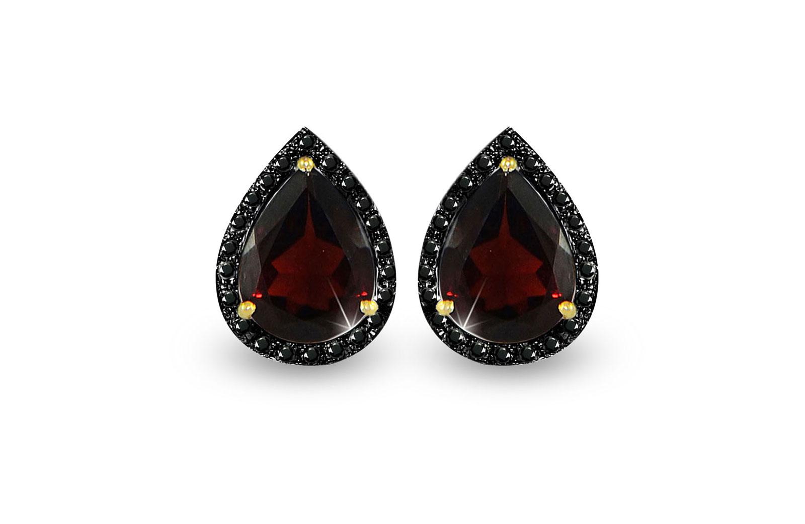 Vera Perla 18K Gold 0.24ct Black Diamonds, Garnet Earrings
